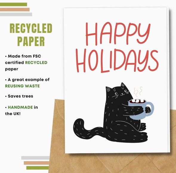 Earthbits 100% Recycled Greeting Card - Happy Holidays Cat