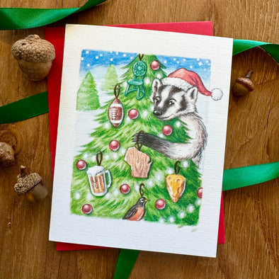 Aubree Sue Art Holiday Greeting Card - Holiday Badger